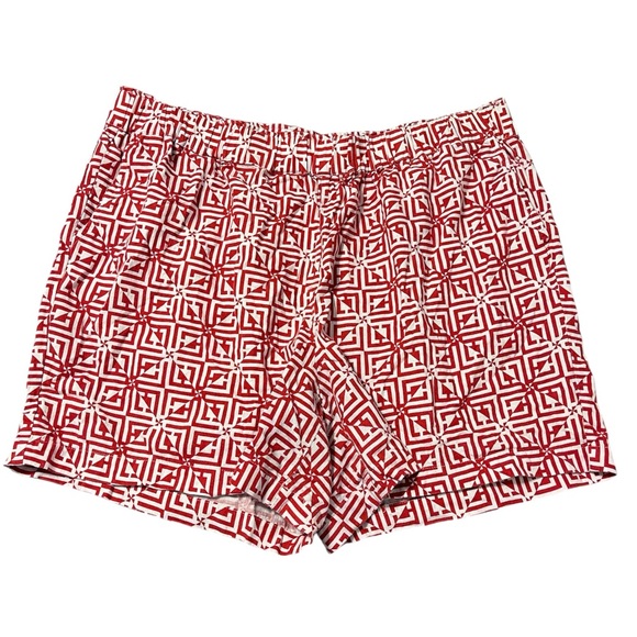 Liz Claiborne New High Waist Flat Front Geometric Red White Shorts XL LINEN - Picture 4 of 7